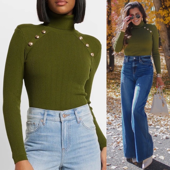 Express Sweaters New Express Novelty Button Turtleneck Sweater In